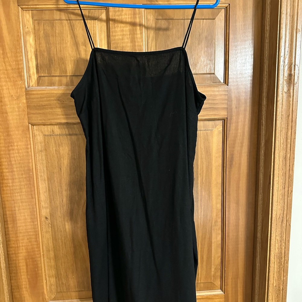 Mini linen Black Spaghetti Strap Dress